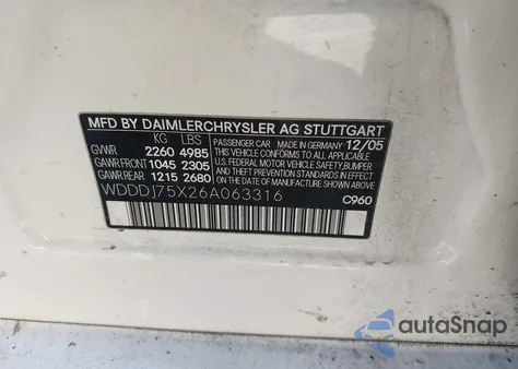 2006 Mercedes-Benz Cls 500 z USA, uszkodzony, nr VIN WDDDJ75X26A063316